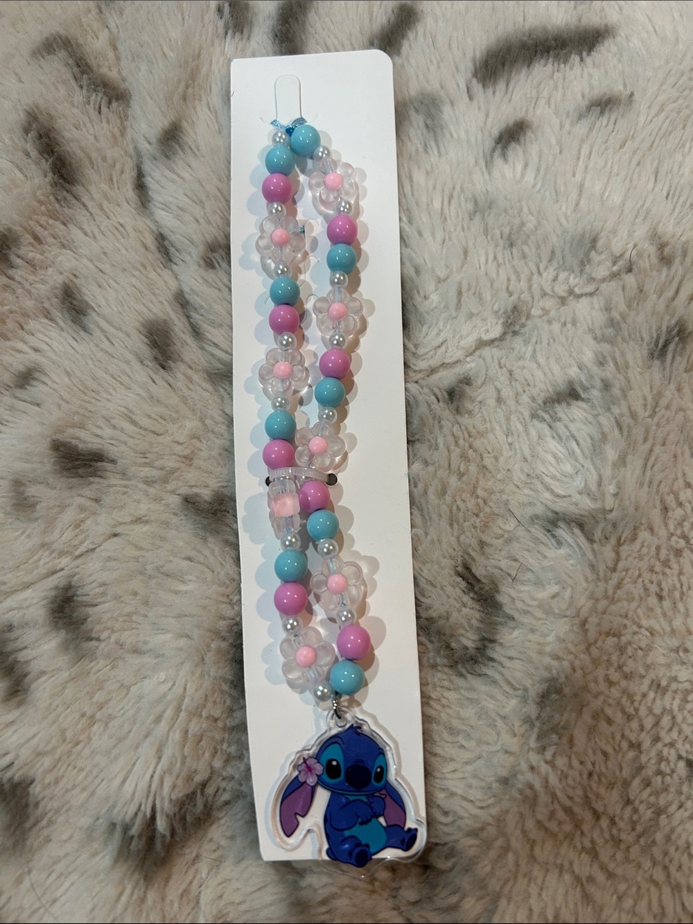 Stitch Pendant Beaded Necklace - Pink & Blue